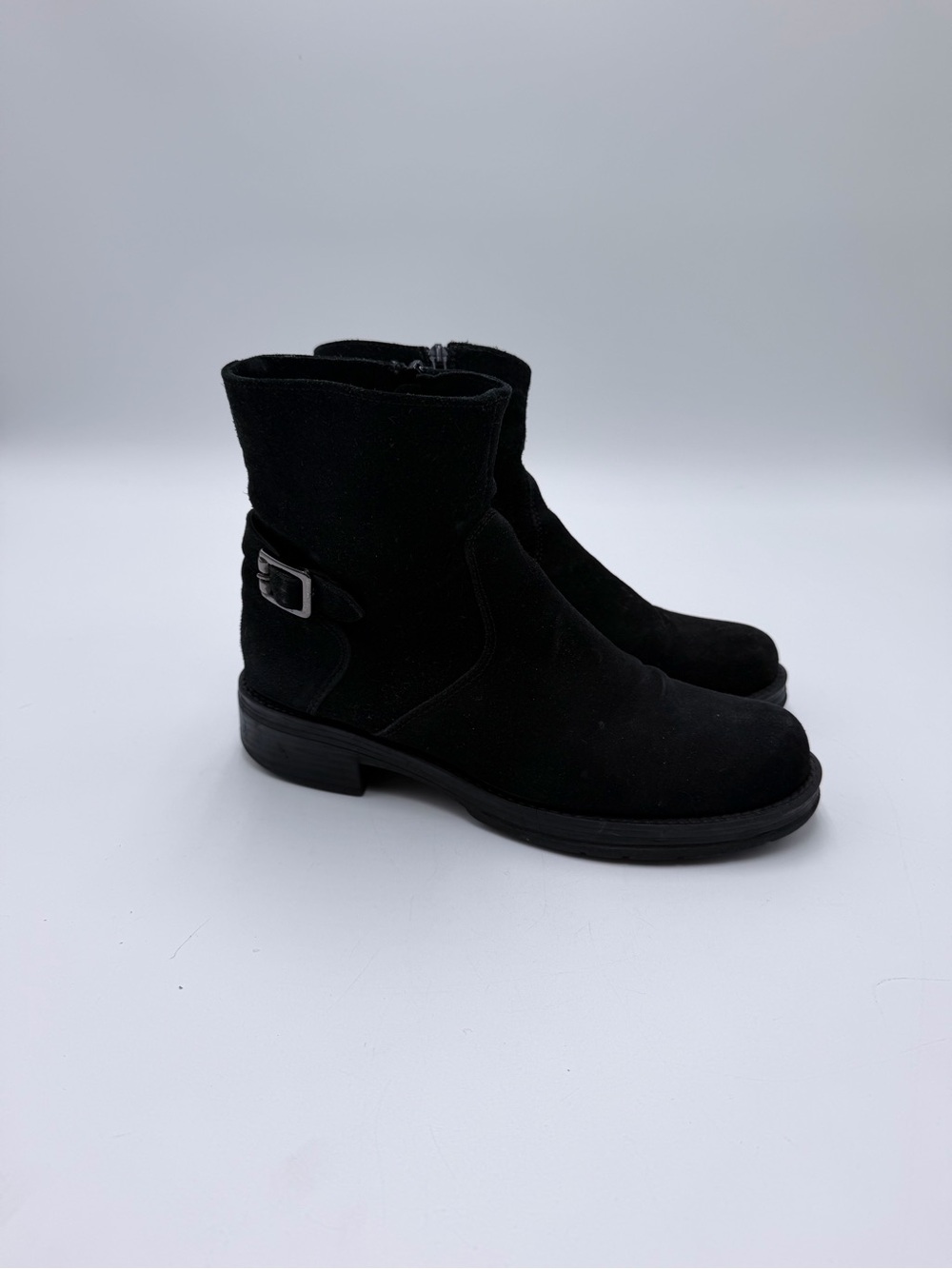 La Canadienne Women’s Size 8 Black Suede Ankle Boots Buckle Made In Canada